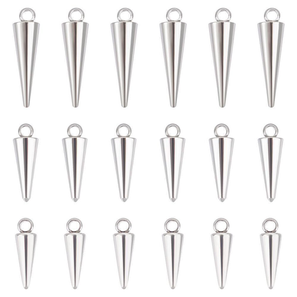 5074 30pcs Stainless Steel Cone Charm 3 Sizes Hypoallergenic Punk Style